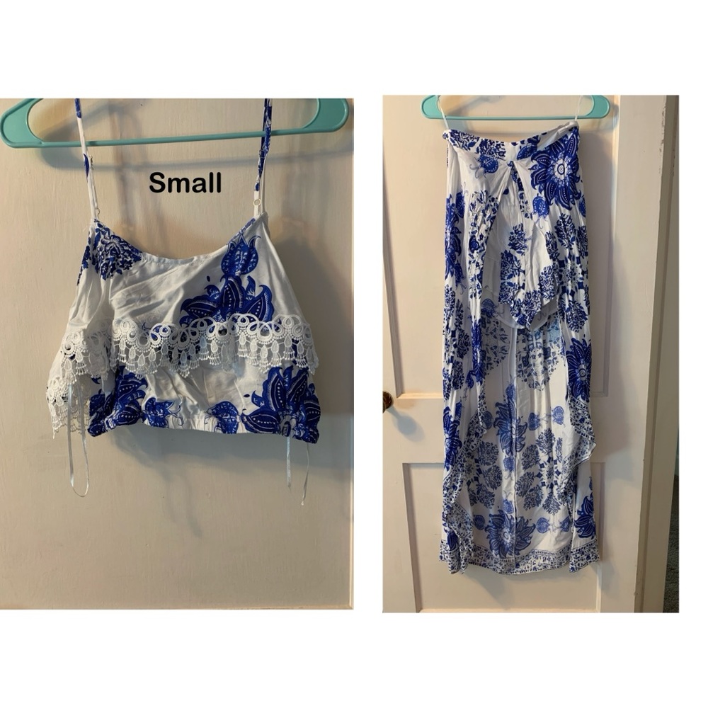 Blue and White Floral Two-Piece Set